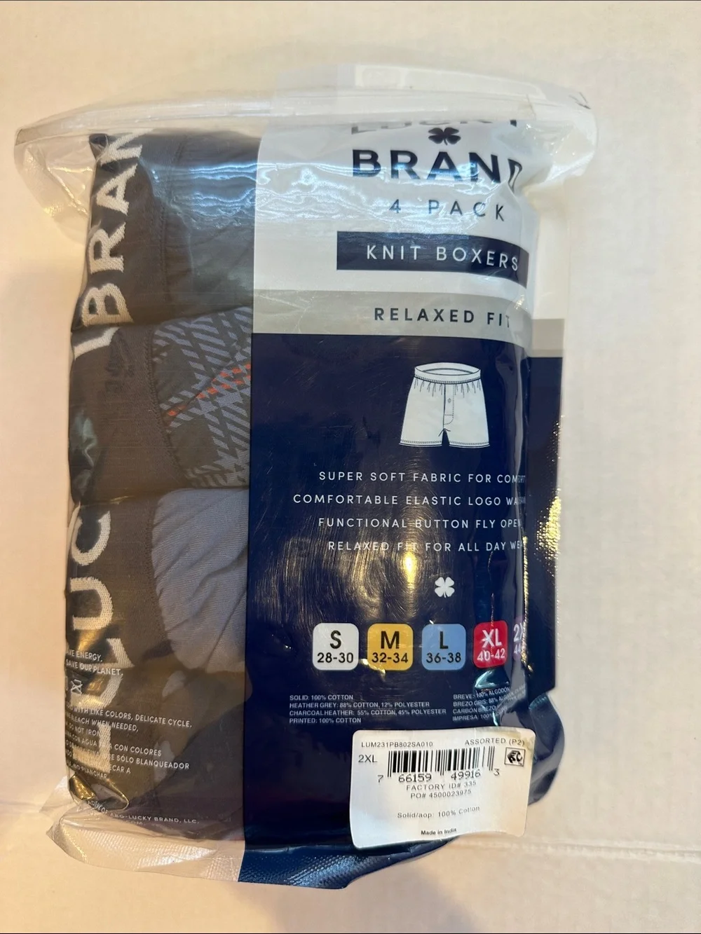 Lucky Brand Men’s 4-Pack Boxer Briefs - Navy, Light Blue & Gray- New, sealed